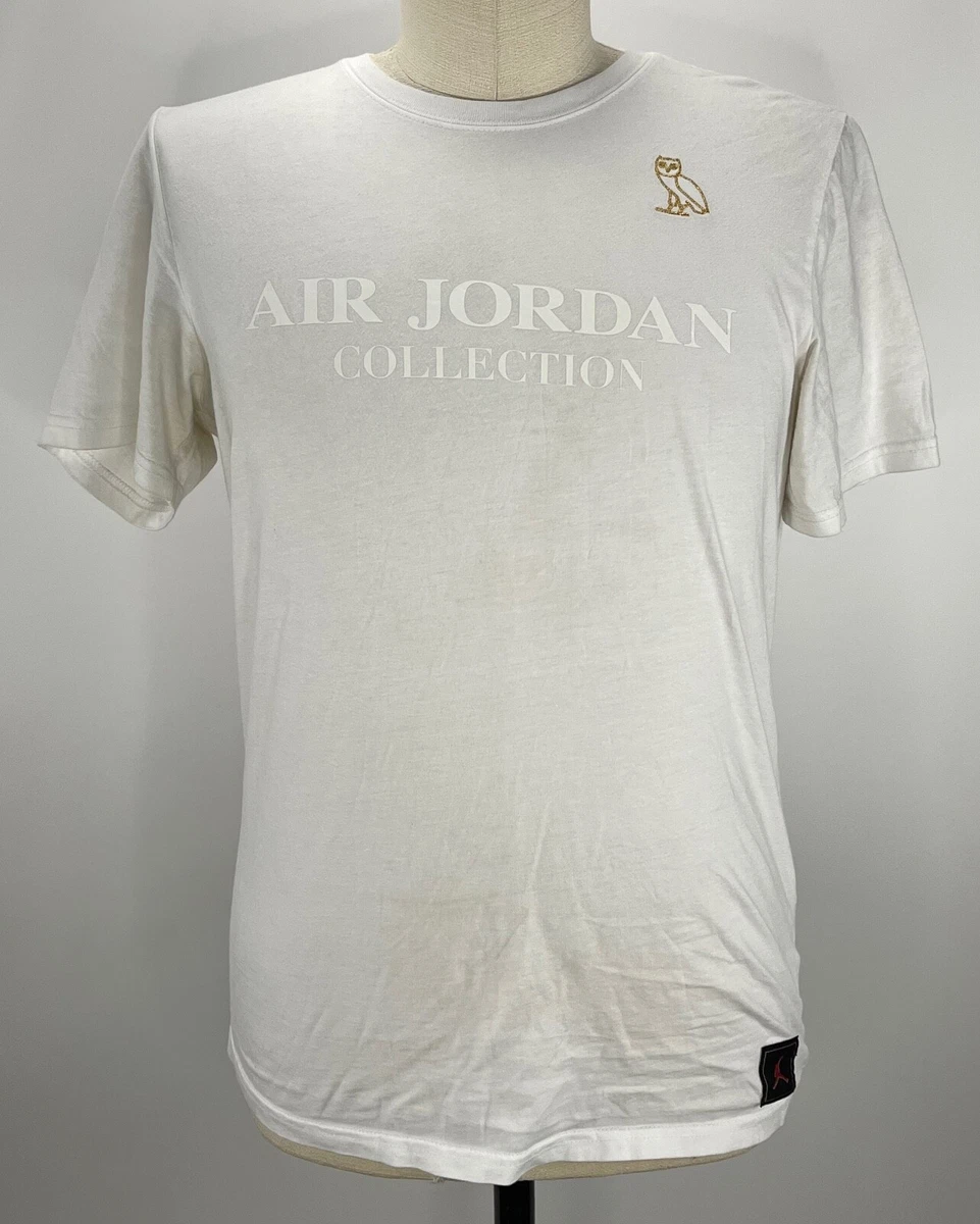 Nike Mens Air Jordan 10 OVO T-Shirt White/Grey-Gold Size