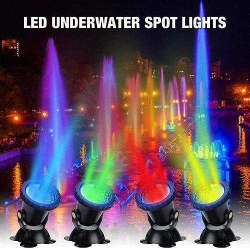 1- 4 Lights/Set RGB LED Underwater Spot Light Aquarium Garden Fountain Pond Lamp - Picture 3 of 23