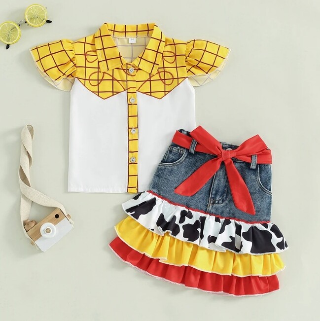 NEW Toy Story Cowgirl Jessie Girls Denim Skirt Outfit Halloween Costume
