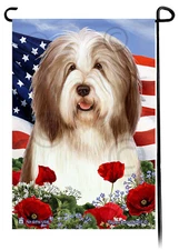 Patriotic Flowers Garden Flag - Dark Liver and White Bearded Collie