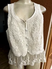 INC International Concepts Crochet Sheer Hem Vest Style Top sz 14 Defect brcn
