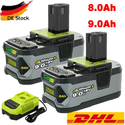 1-2x Für Ryobi Akku 18V 9,0Ah 8,0Ah HP Lithium RB18L50 P108 / Ladegerät P117 Neu