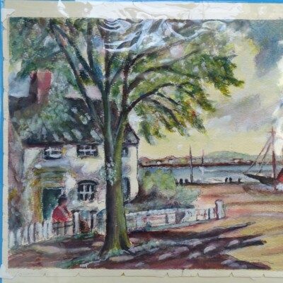 #ad Vintage Rockport School Harbor Scene Original Watercolor Painting 14.5x10.25 $110.00