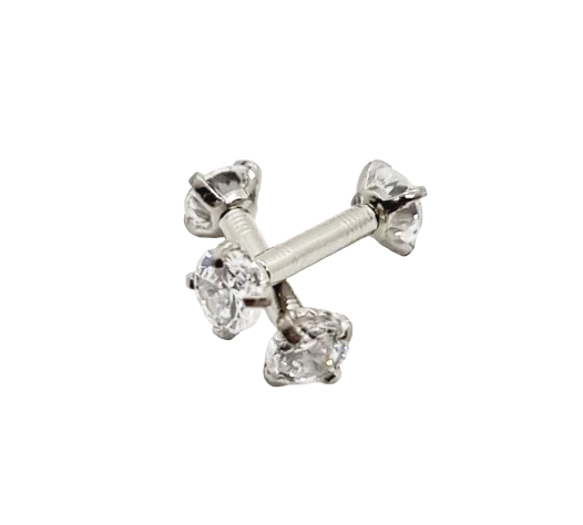 Piercing doppio brillantino tondo in acciaio chirurgico barretta trago helix per - Immagine 3 di 4