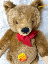 Vintage Steiff Love Teddy Bear 0211/36 No Vest Brass Button Tags Red Bow