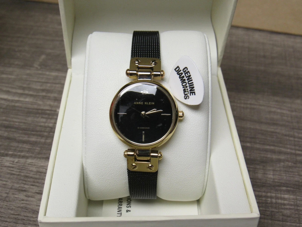 Anne Klein Genuine Diamond Dial Gold-tone And Black Watch With Bracelet Set  in Metallic | Lyst