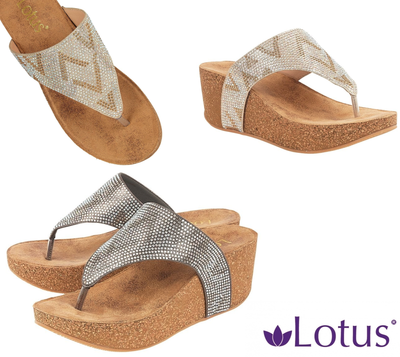 Ladies Pewter Gold Silver Mules Toe Post Wedge Sandals Lotus Patsy Size Heel | eBay