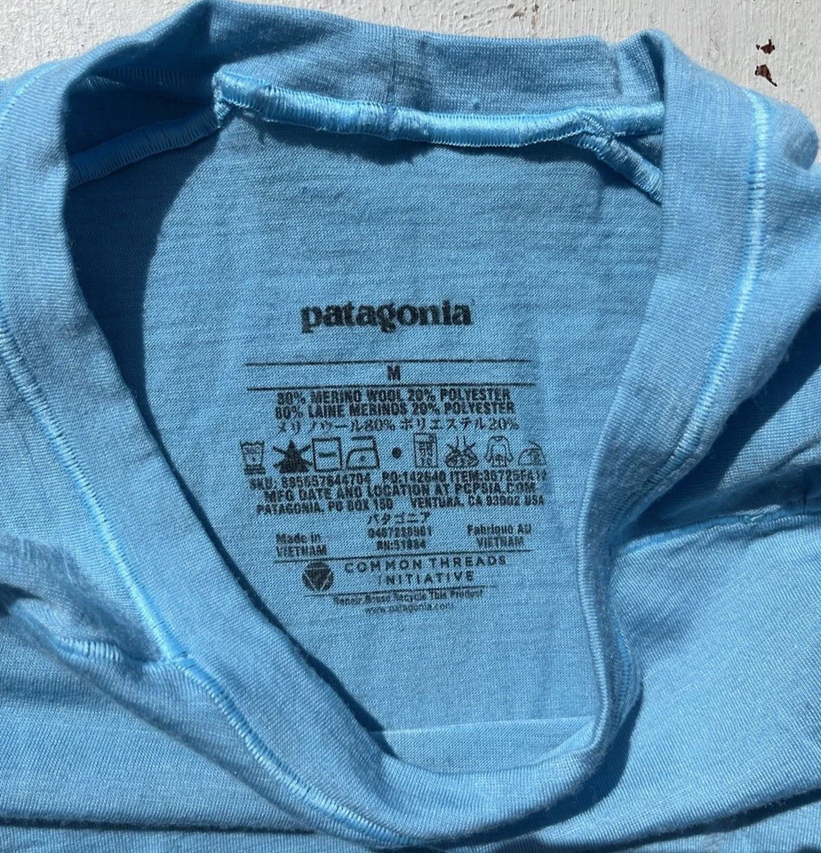 Camisa Para Mujer Patagonia Azul Capa Base LS Pullover M Lana Respiración Elastizada Senderismo Foto 3 de 4