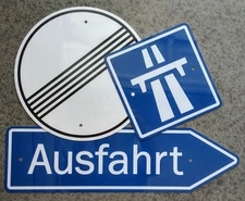 GERMAN AUTOBAHN SIGNS  / Three Piece Aluminum Set - ONE PRICE - FREE SHIPPING !
