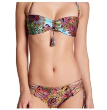 NWT $180 Sz XS LULI FAMA TORNASOL JEWEL Bandeau Top & Criss Cross Full Bottom