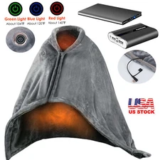 USB Heated Poncho Wrap Electric Heated Throw Blanket with Zipper Washable Gifts
