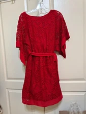 AB Studio Red Lace  Kimono Sleeves Lined Dress Large L