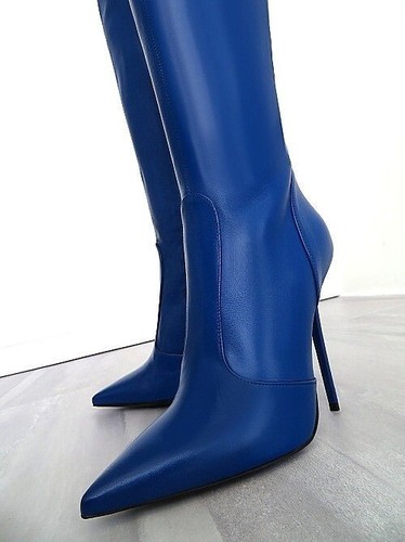 1969 Made in Italy Stiletto High Heels Leather Over The Knee Anouk Boots Blue 35 - Picture 9 of 10