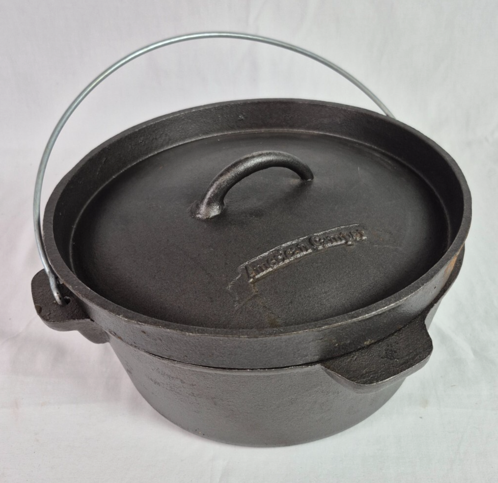5 Qt Camp Oven Cast Iron American Camper w Steel Carrier Handle | eBay