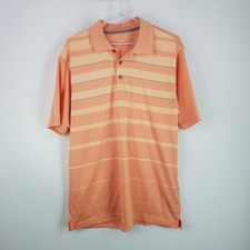 Pebble Beach Golf Polo Shirt Mens L Peach Pink Striped DriFit Embroidered Logo