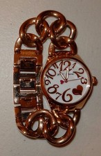 Betsey Johnson Women's Quartz Yellow Gold Link Color Watch Heart NEEDS A BATTERY