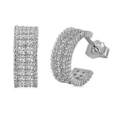 925 Sterling Silver Huggie Hoop Earrings Cubic Zirconia