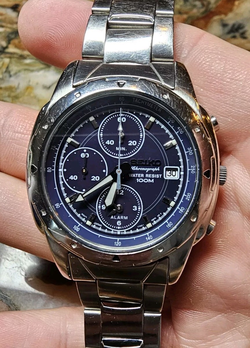 Vtg Seiko 7T62-0AE0 Alarm Chronograph Mens Wrist Watch 100M
