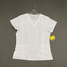 WonderWink Scrub Top Womens Large White Pockets 4 Way Stretch Nurse Workwear
