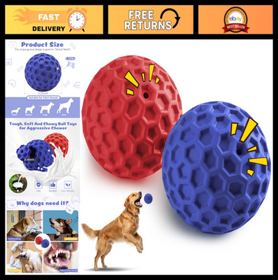 Indestructible Squeaky Dog Toys - 2 Pack Interactive Chew Balls for Aggressive C