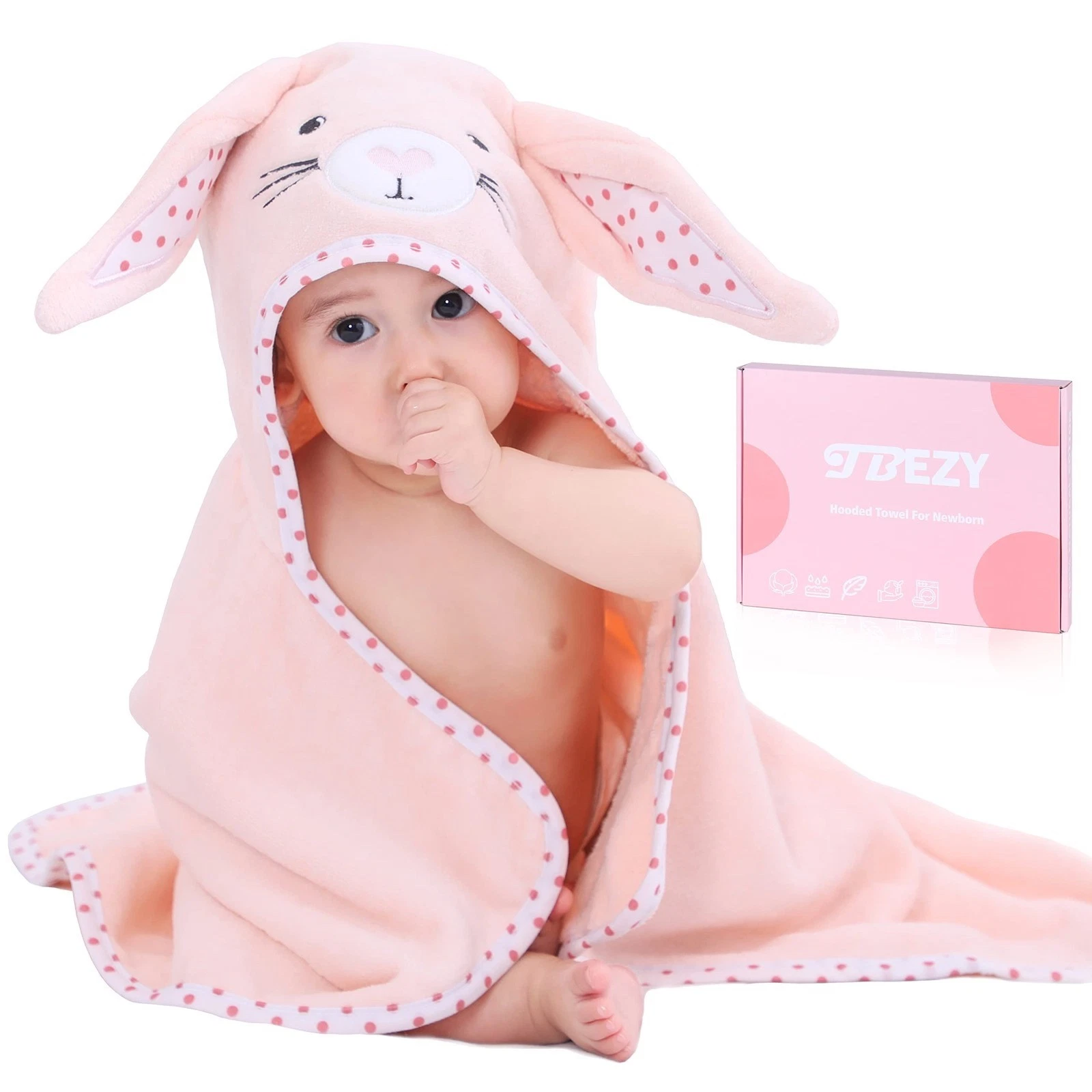 New TBEZY Baby Hooded Towel with Unique Rabbit Design Ultra 0-12 Month Free Ship