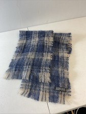 Foxford Ireland Mohair/Wool Scarf 57  by9  Blue Plaid Soft Fuzzy Warm