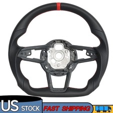 Full Leather Steering Wheel Flat Bottom For 2016-23 Audi R8 Tt Tts Ttrs Red Line