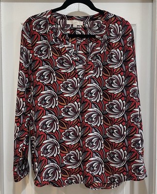 Loft Women's Floral/Whimsical Size Medium Long Sleeve V- Neck Polyester Blouse￼