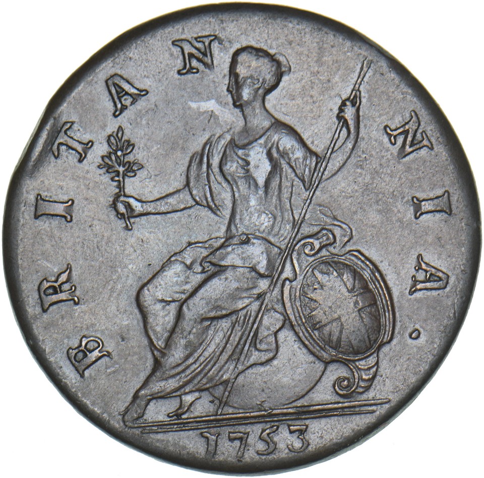 1753 Halfpenny - George II British Copper Coin - Very Nice | eBay