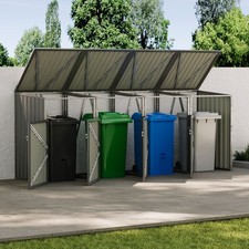 Quadruple Wheelie Bin Storage Metal Store Cover Rubbish Dustbin 4Shed Tidy House