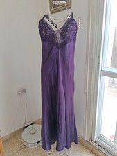 VTG Victoria's Secret Gold Label Purple Satin Lace Maxi Slip Dress Sz M/L EUC