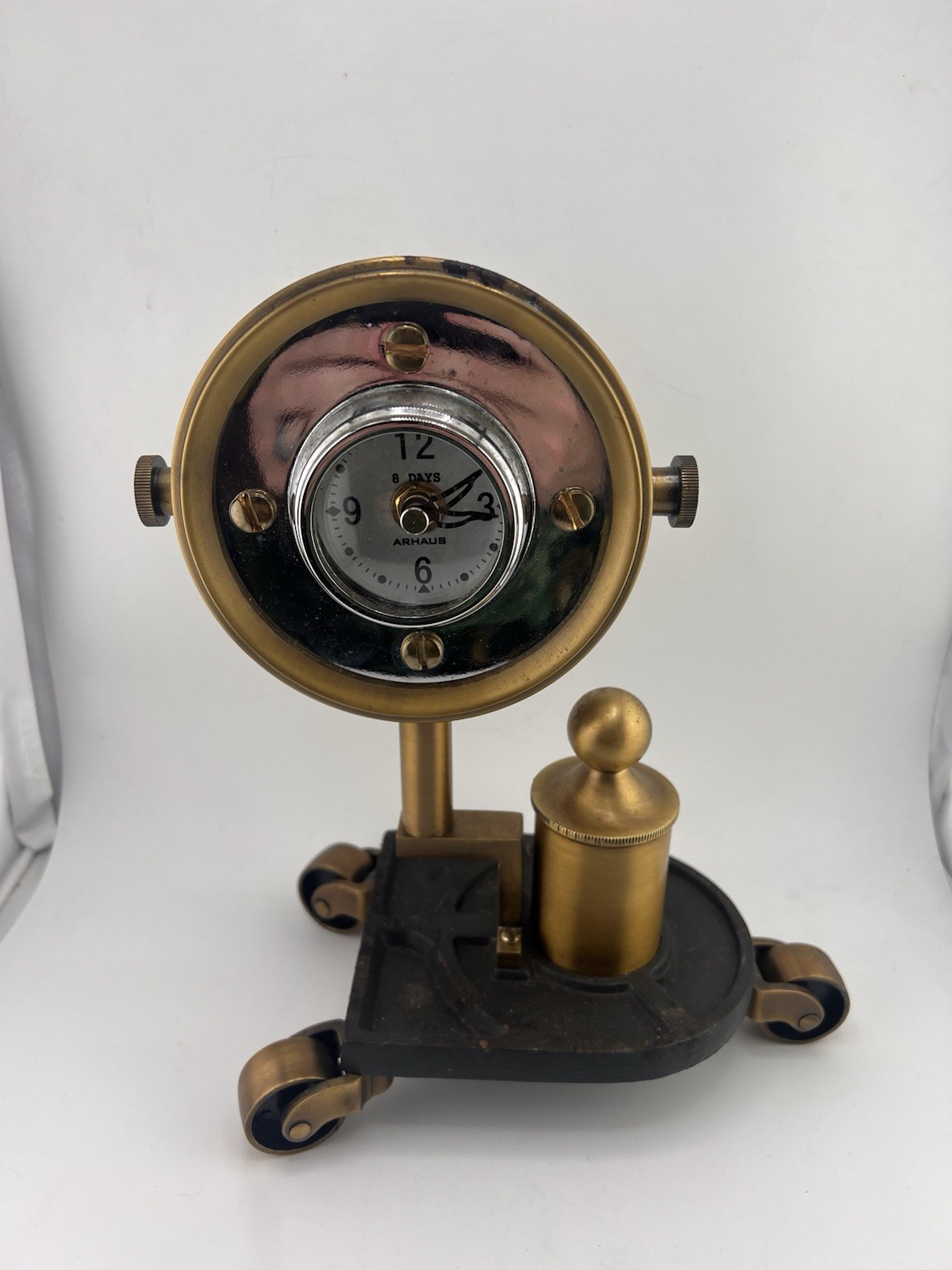 Arhaus 8 DAYS Gizmo Brass Art Table Clock Heavy Duty