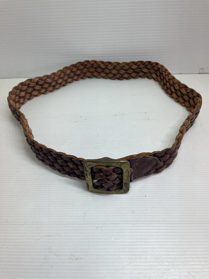 Sportsgirl Genuine Leather Woven Braided Belt Brown Size 28 90cm Brown And Gold. - image 2 of 4