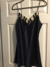 Vintage Val Mode Lingerie Blue Satin Chemise Lace Nightgown