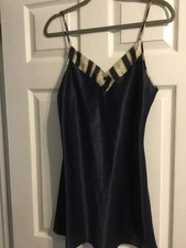 Vintage Val Mode Lingerie Blue Satin Chemise Lace Nightgown