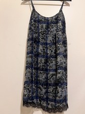 MNG - Blue & Black Floral Mini Slip Dress with Lace Details Y2K
