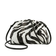 Zebra Print Clutch Purse Soft PU Leather Dumpling Cloud Bag Ruched Evening Cr...