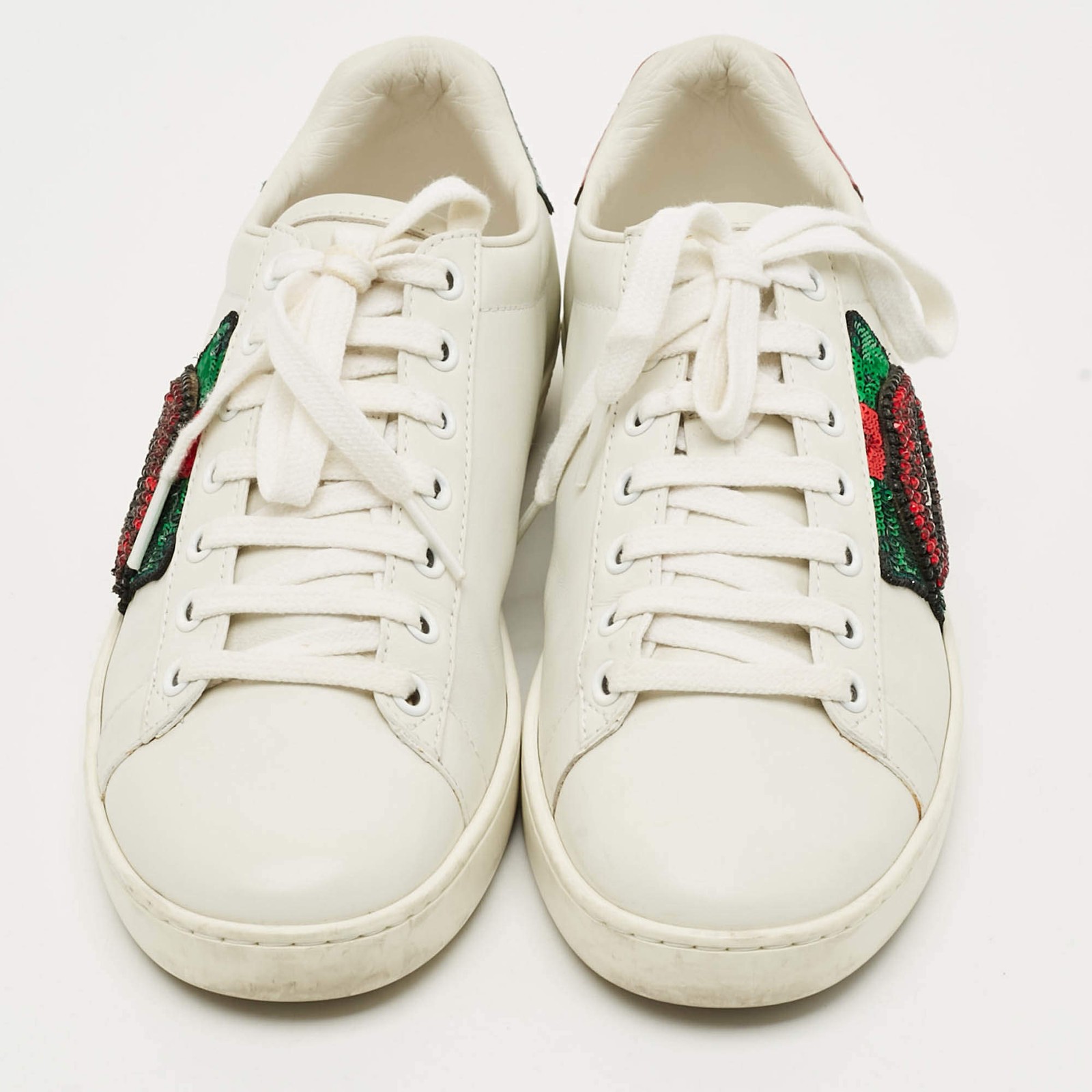 Gucci Ace Size 37 White Leather Python Embossed W… - image 3