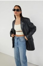 Oak  Fort Vegan Leather Blazer Women  s XS Oversized Black Light Shoulder Pads
