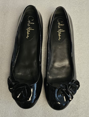 Cole Haan Flats Shoe Women 6.5 Black Patent Leather Slip Ons Ballet Rose Floral - Picture 4 of 21