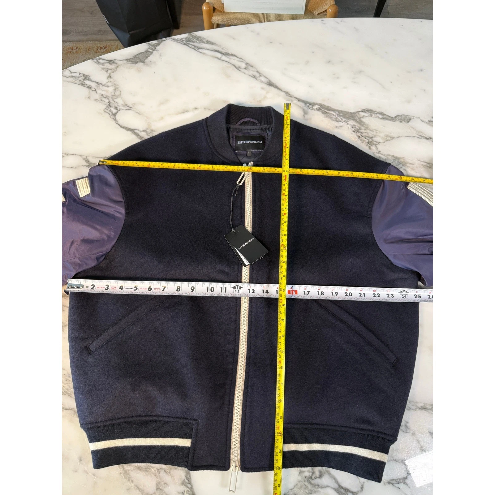 Emporio Armani Navy Blue Wool Blend Bomber Jacket Letter Patches 6L1BL8 Men IT52 - product detail image 15