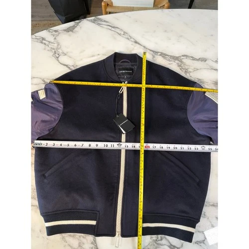 Emporio Armani Navy Blue Wool Blend Bomber Jacket Letter Patches 6L1BL8 Men IT52 image 15