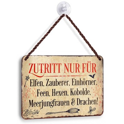 Zutritt Elfen Zauberer Einhörner Feen Hexen Kobolde 18x12cm Deko Schild Kinder