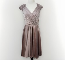 Vera Wang Mini Dress Womens 6 Satin V-Neck Cap Sleeve Ruffles Pleated Mauve