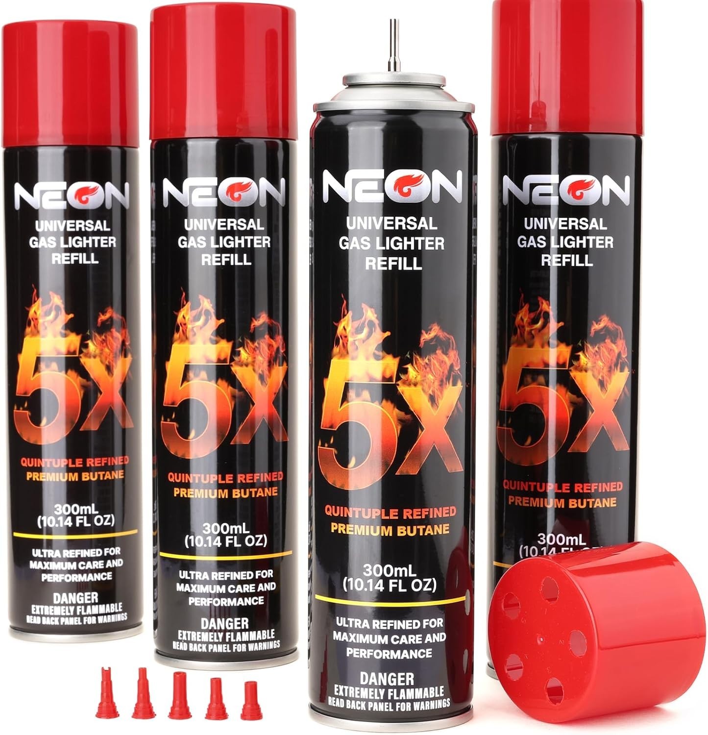 NEON Butane Fuel 300ml, 5X Premium Refined Butane Refill for Torch Lighter, 0 Im