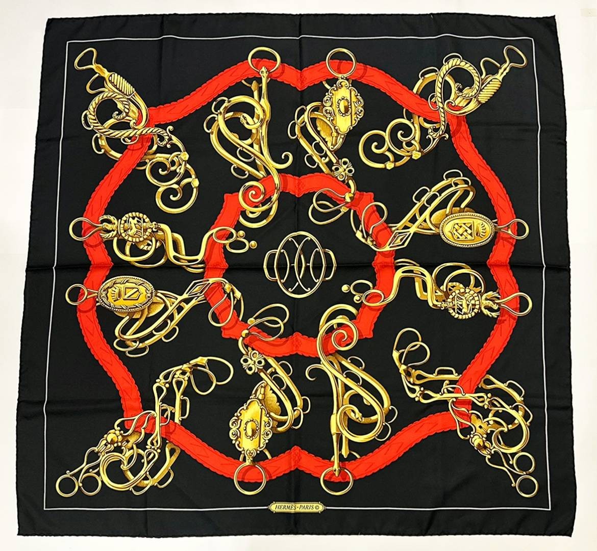 Hermes Kikuchi Silk Scarf Square 70cm Blue Multicolor Design