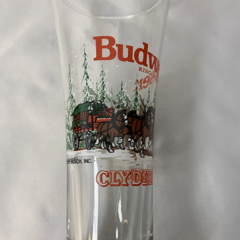 Vaso acanalado vintage Budweiser Clydesdale Navidad 1988 cerveza Pilsner Foto 4 de 4