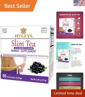 Slim Tea Herbal Supplement - Acai Berry Flavor for Weight Loss & Detox - 50 Bags