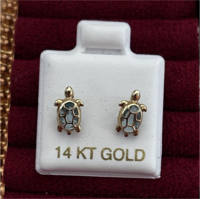 14k Yellow Gold Turtle Stud Earrings for Lobe