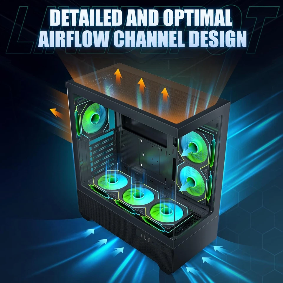 Gaming PC Case, Type-C ATX Computer Case with 6 PWM ARGB Fans Pre-Installed, Ful - Image 4 of 4